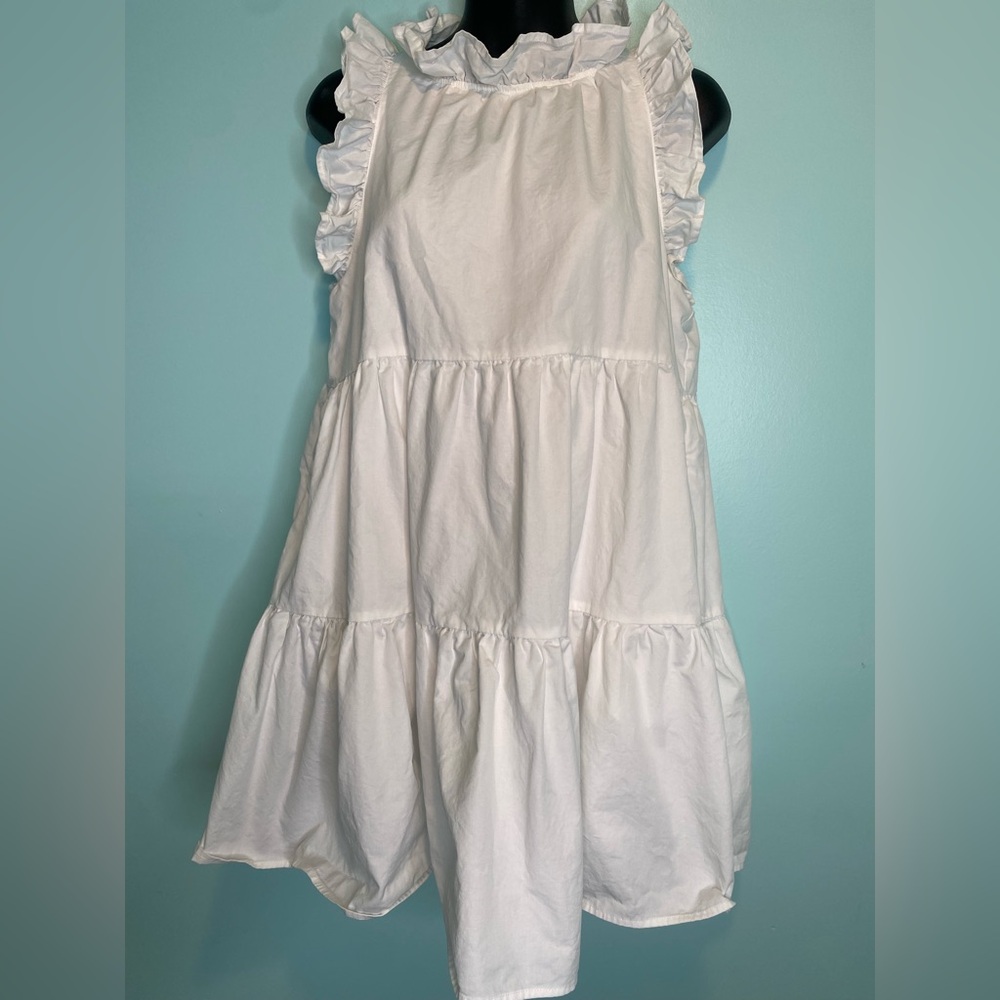 TCEC Ruffle Dress Tiered Mini White Women’s Size Medium Sleeveless Babydoll